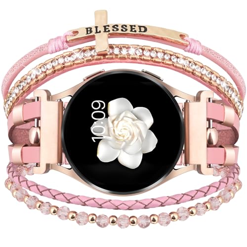 Fancywrist Boho Leather Bracelet for Samsung Galaxy Watch 8/7/6/5/4 Band 40 44mm Women, 20mm Cute Beaded Multilayer Strap for Galaxy Watch 8 Classic 6 4 Classic 43mm 47mm 42mm 46mm/Watch 5 Pro 45mm /Active2 - Image 1