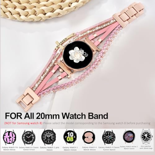 Fancywrist Boho Leather Bracelet for Samsung Galaxy Watch 8/7/6/5/4 Band 40 44mm Women, 20mm Cute Beaded Multilayer Strap for Galaxy Watch 8 Classic 6 4 Classic 43mm 47mm 42mm 46mm/Watch 5 Pro 45mm /Active2 - Image 5