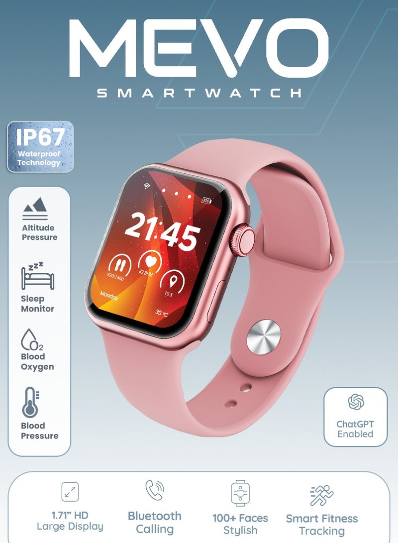 Moxedo Mevo Smart Watch for Android & iOS with 1.71" HD AMOLED Display, Wireless Charging, Chat GPT AI Assistant, Bluetooth Calling, Fitness & Health Tracker, Sleep Monitor, IP67 Waterproof (Rose Gold) - Image 2