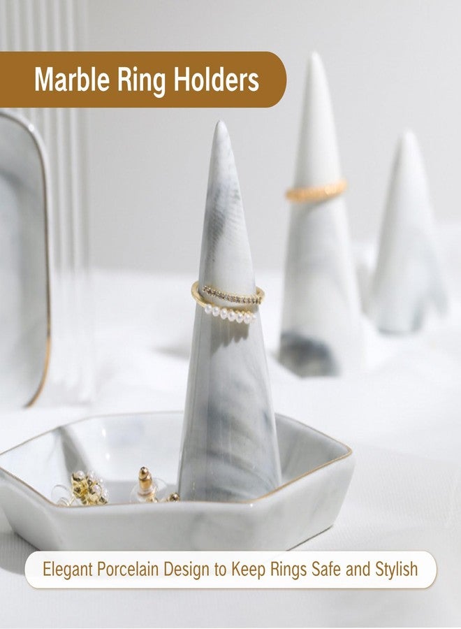ZGGAZCA Marble Ring Stand for Nightstand Table Cute Jewelry Holder for Men Wedding Ring Display Stand for Kitchen Dish for Bathroom Sink Single Cone Tower Shape Mens Decorative Jewelry Holders - Image 3