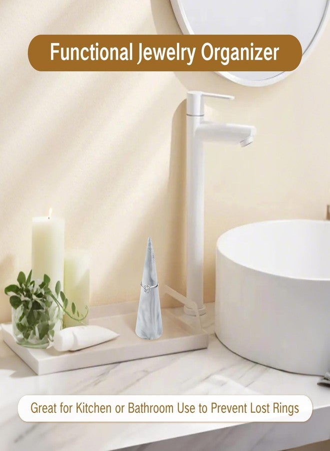 ZGGAZCA Marble Ring Stand for Nightstand Table Cute Jewelry Holder for Men Wedding Ring Display Stand for Kitchen Dish for Bathroom Sink Single Cone Tower Shape Mens Decorative Jewelry Holders - Image 4