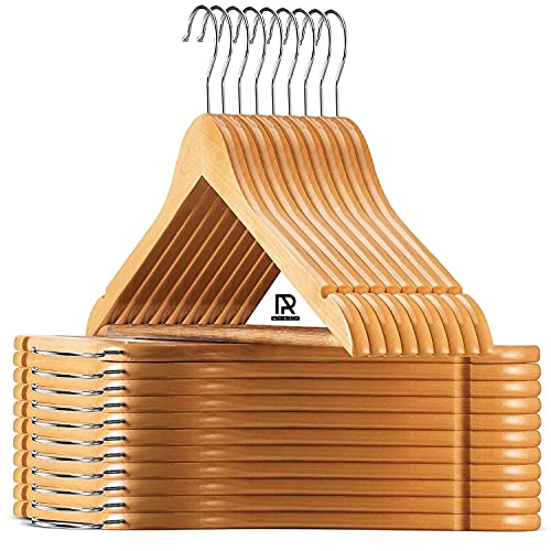 Ash  Roh Ash & Roh® - Beige Wood Smooth Finish, 360 Degree Swivel Hook Non-Slip and Precisely Cut Notches Hangers for Coats, Jacket, Pants, and Dress Clothes (Pack of 6) - Image 1