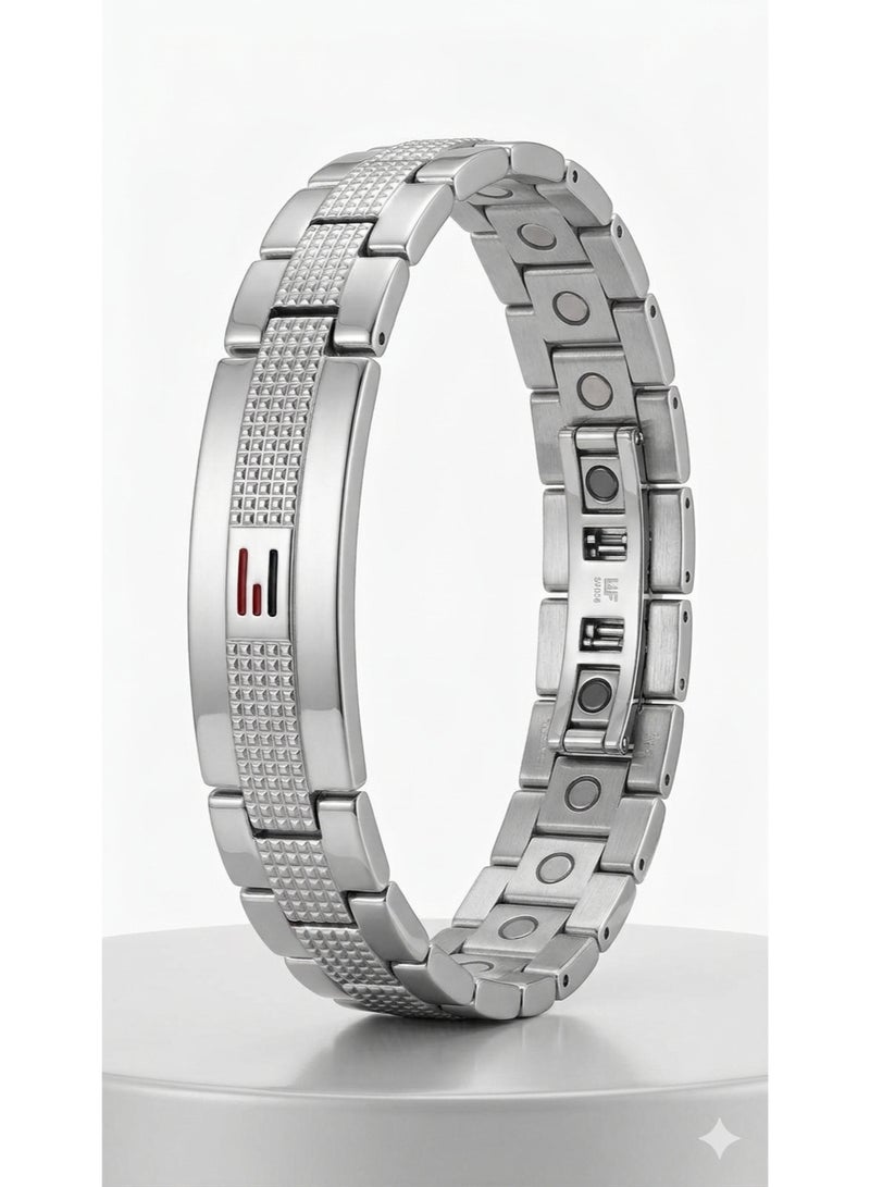 Generic Men's Silver Stainless Steel Bracelet BFTM2001 Flag Stripe Design - Image 1