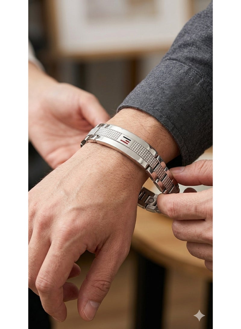 Generic Men's Silver Stainless Steel Bracelet BFTM2001 Flag Stripe Design - Image 2