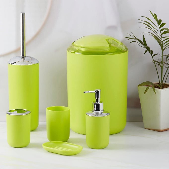 ACRYLIC BATHROOM ACCESSORIES SET OF 6 MODERN ACRYLIC BATH SET WITH LIQUID SOAP DISPENSER DUSTBIN TOILET BRUSH AND TOOTHBRUSH HOLDER BATHROOM ACCESSORY SET GIFT ITEMS FOR HOME 775