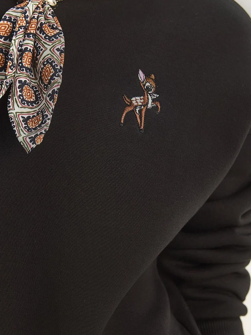 Bianco Lucci Black LUCCI Embroidered Crew Neck Sweatshirt for Women | Best Price UAE