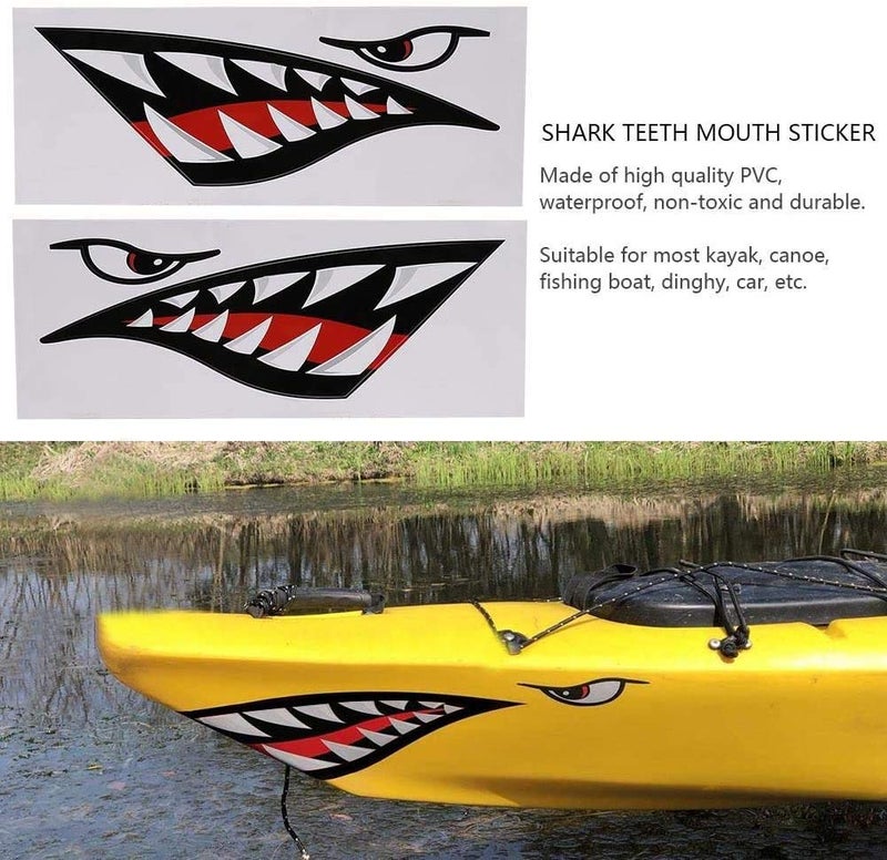 MOOCY 2Pcs Shark Teeth Mouth Kayak Stickers，Kayak Decals Waterproof DIY Funny Graphics Accessories for Kayak Canoe Fishing Boat Car Truck Jet Ski Hobie Dagger Ocean Boat Decoration - Image 3