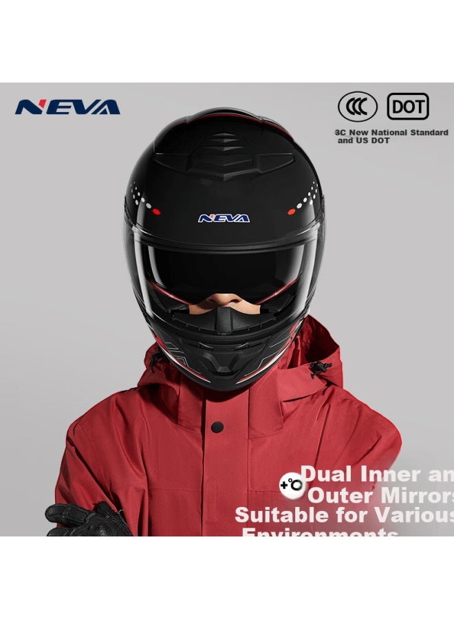 Neva 3c Certified Dot Certified Motorcycle Helmet For Men Electric Vehicle Full Face Helmet Dual Lens Pearl White With Laser Red Lens + Clear Anti-fog Lens - Image 2