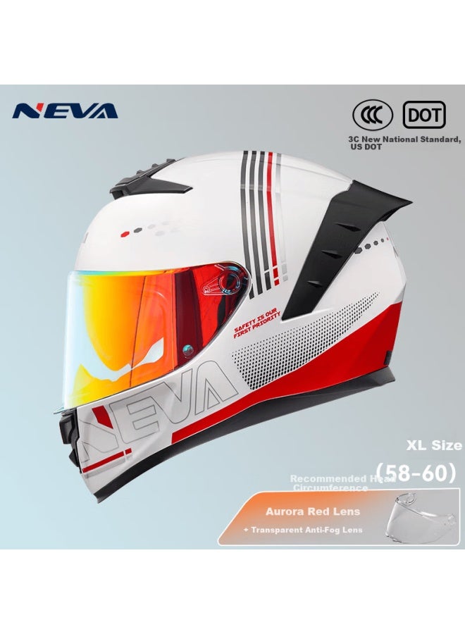 Neva 3c Certified Dot Certified Motorcycle Helmet For Men Electric Vehicle Full Face Helmet Dual Lens Pearl White With Laser Red Lens + Clear Anti-fog Lens - Image 1