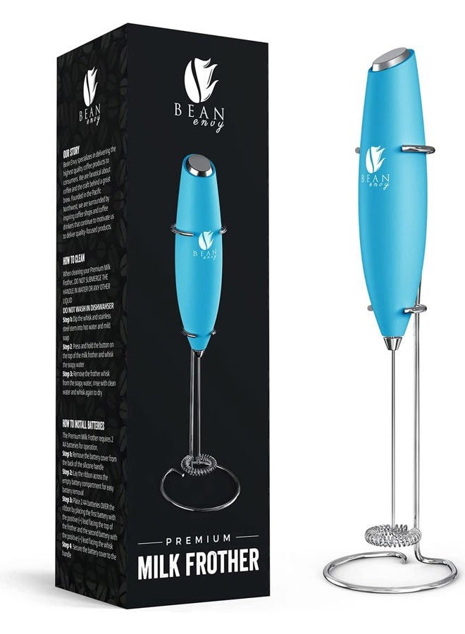 Bean Envy Milk Frother Handheld for Coffee - Electric Hand Blender, Mini Drink Mixer Whisk & Coffee Foamer Wand with Stand for Lattes, Cappuccino, Matcha and Hot Chocolate - Kitchen Gifts - Light Blue - Image 1
