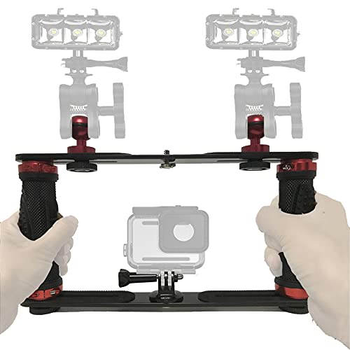 Pmsanzay Aluminium Alloy Underwater Video Light Stabilizer Tray Dive Light Stand Tray with Two Aluminum Alloy 1'' Ball Handle for Action Camera and Any Other Camera with 1/4 inch Screw Hole - Image 1