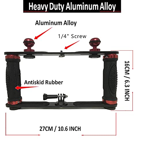 Pmsanzay Aluminium Alloy Underwater Video Light Stabilizer Tray Dive Light Stand Tray with Two Aluminum Alloy 1'' Ball Handle for Action Camera and Any Other Camera with 1/4 inch Screw Hole - Image 2