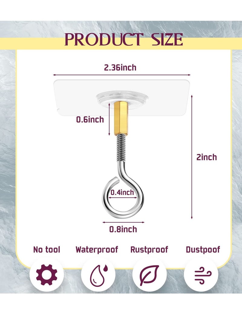 Excefore Ceiling Hooks, Self Adhesive Stainless Steel Eye Hooks, No Hole Hanger, Transparent Waterproof Seamless Oilproof Wall Hooks 4.5KG(max) for Hanging Plant Lights(10PCS)  - Image 2