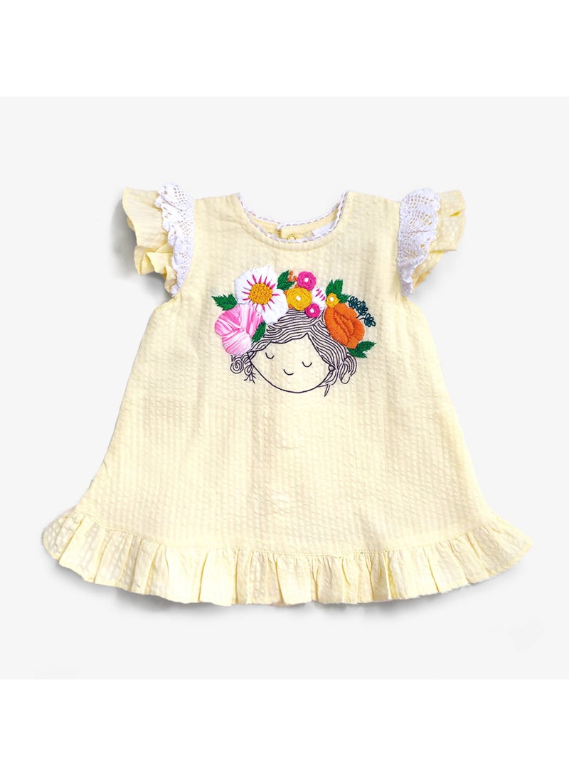 Keebee Organic Cotton Hand-Embroidered Yellow Girls Blossom Dress - Image 1