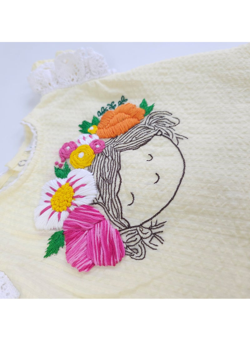 Keebee Organic Cotton Hand-Embroidered Yellow Girls Blossom Dress - Image 3