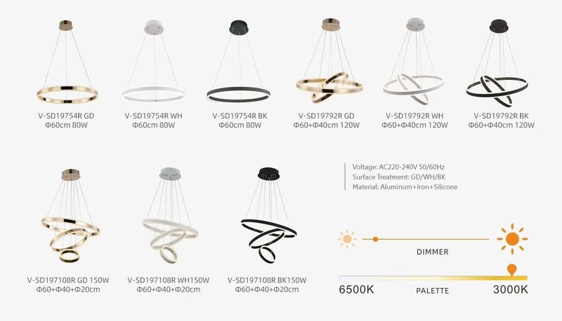 Modern LED Ring Chandelier Pendant Light – Adjustable Hanging Ceiling Lamp with Dimmable Circular Rings for Living Room, Dining Room, Bedroom, Foyer & Office (GOLD, 3 LAYER 60+40+20CM) - Image 4