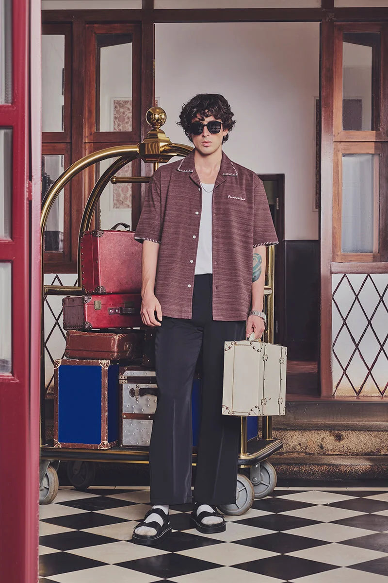 SNITCH Late Checkout Box Fit Textured Blanket Stitch Shirt