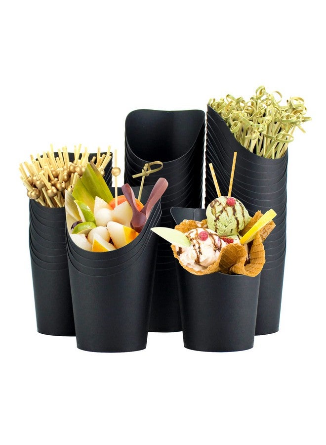 QPEY [50 cups + 100 picks 14OZ Black Charcuterie Cups with Cocktail Picks,French Fries Holder,French Fries Cones,Disposable Paper Appetizer Cups for all Occasions (black) - Image 1