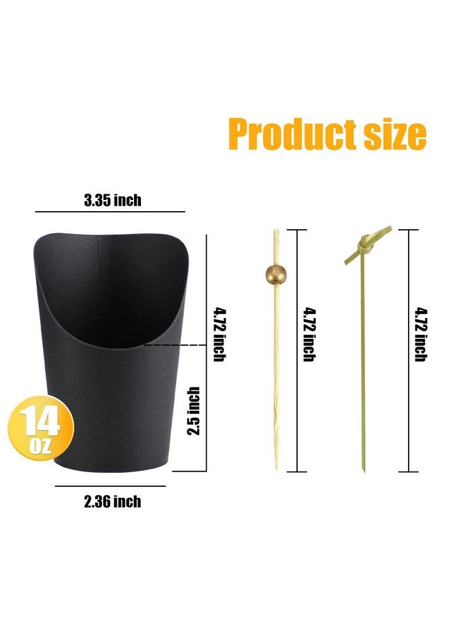 QPEY [50 cups + 100 picks 14OZ Black Charcuterie Cups with Cocktail Picks,French Fries Holder,French Fries Cones,Disposable Paper Appetizer Cups for all Occasions (black) - Image 2