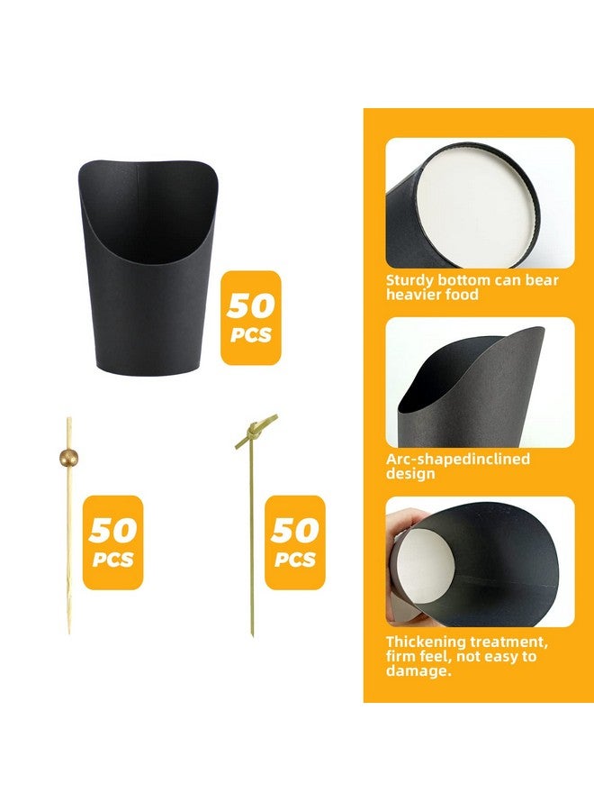 QPEY [50 cups + 100 picks 14OZ Black Charcuterie Cups with Cocktail Picks,French Fries Holder,French Fries Cones,Disposable Paper Appetizer Cups for all Occasions (black) - Image 3