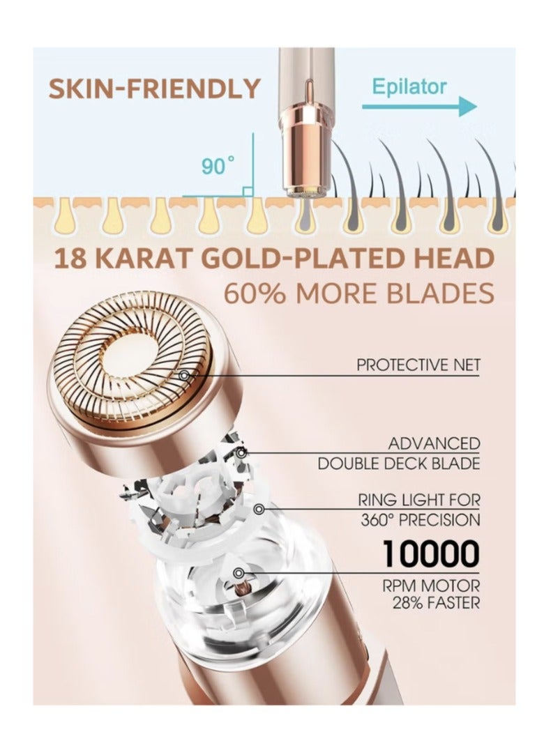 إزالة الشعر من الوجه للنساء، جهاز إزالة الشعر الكهربائي بدون ألم لمناطق الوجه مثل الشفاه والذقن والذراعين مع شاحن USB متضمن ورأسان بديلان. - Image 3