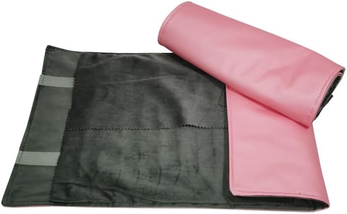 SCIKHEFT Portable Jewelry Roll Untangled Secure Necklace Travel Storage Bag Displays Holder 16 Chain (Pink PU and gray velvet) - Image 3