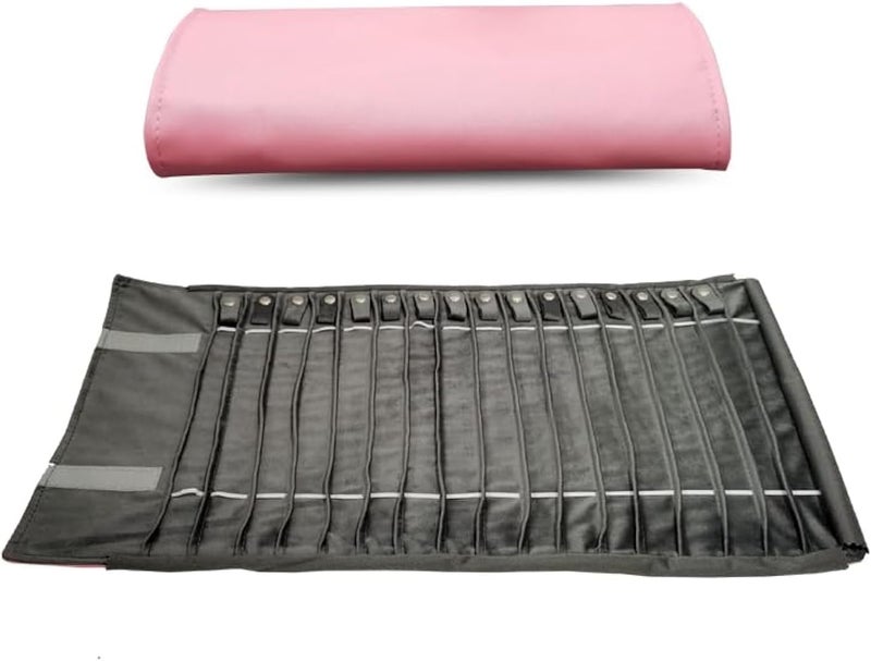 SCIKHEFT Portable Jewelry Roll Untangled Secure Necklace Travel Storage Bag Displays Holder 16 Chain (Pink PU and gray velvet) - Image 1
