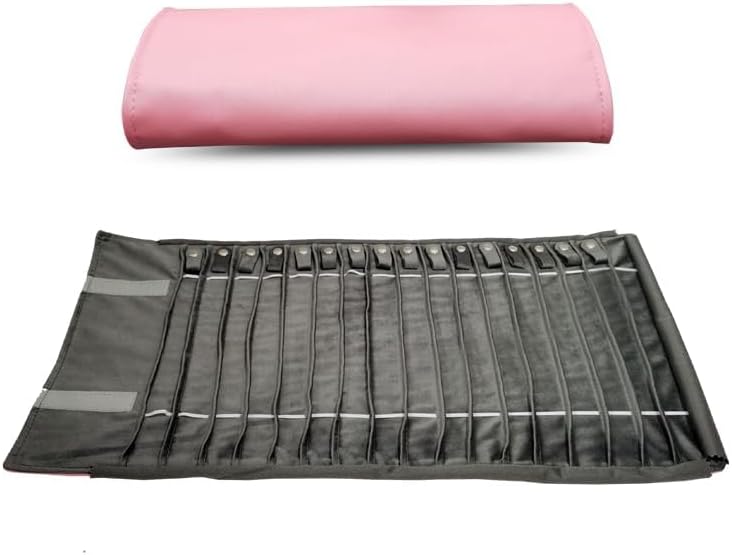 SCIKHEFT Portable Jewelry Roll Untangled Secure Necklace Travel Storage Bag Displays Holder 16 Chain (Pink PU and gray velvet) - Image 2