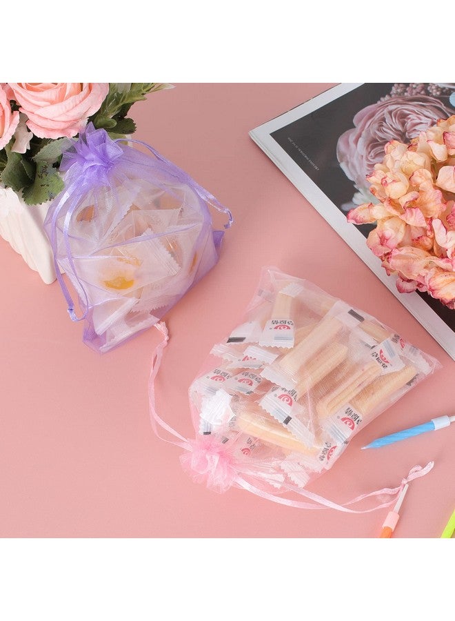Ponpon 100Pcs Assorted Color Organza Bags, 5X7 Inches Mesh Bags Drawstring Bags For Candy Jewellery Random Color - Image 5