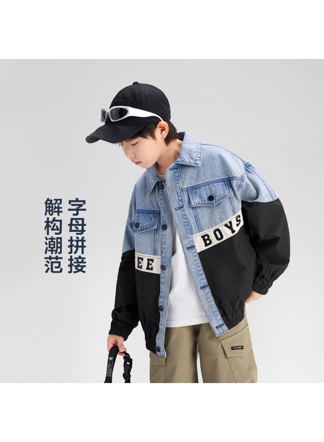 Zuoxi Boys' Jacket Kids' Patchwork Denim Jacket Autumn 2025 New Arrival Trendy Baseball Coat For Big Boys Children's Clothing - Image 4