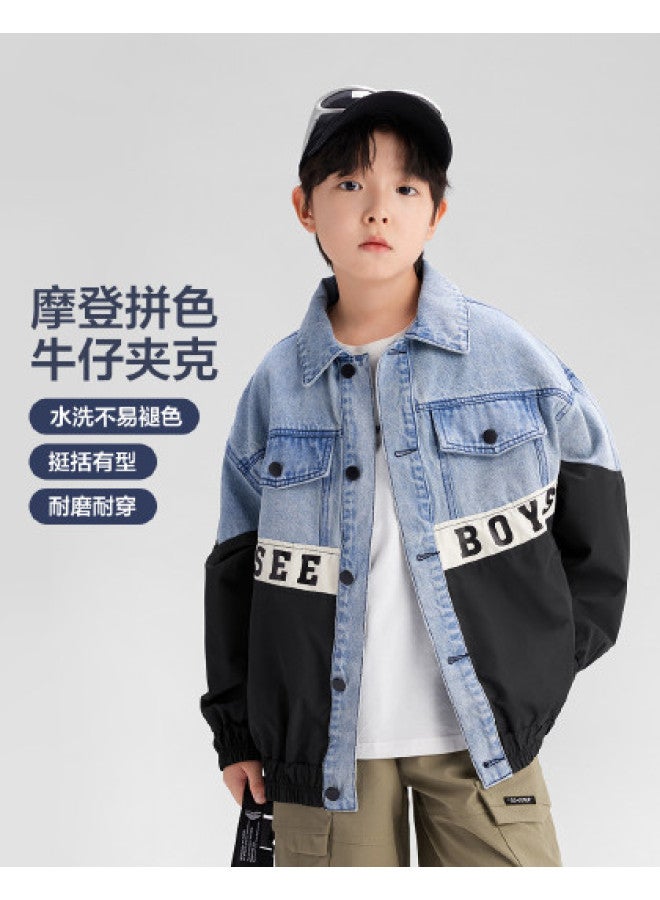 Zuoxi Boys' Jacket Kids' Patchwork Denim Jacket Autumn 2025 New Arrival Trendy Baseball Coat For Big Boys Children's Clothing - Image 1