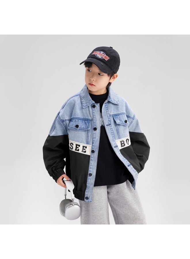 Zuoxi Boys' Jacket Kids' Patchwork Denim Jacket Autumn 2025 New Arrival Trendy Baseball Coat For Big Boys Children's Clothing - Image 5
