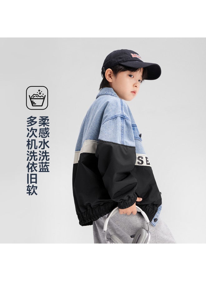 Zuoxi Boys' Jacket Kids' Patchwork Denim Jacket Autumn 2025 New Arrival Trendy Baseball Coat For Big Boys Children's Clothing - Image 3