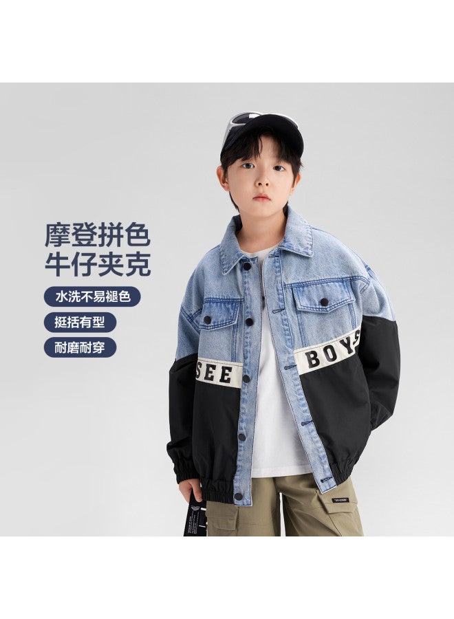 Zuoxi Boys' Jacket Kids' Patchwork Denim Jacket Autumn 2025 New Arrival Trendy Baseball Coat For Big Boys Children's Clothing - Image 2