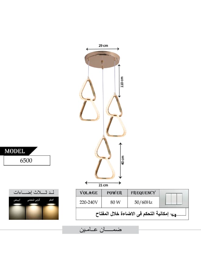 Best Power Modern Acrylic 3 LED Lamps Chandelier Ceiling Light 6500 – 3 Lighting Levels, 110cm Adjustable Length, 80Watt, Elegant and Energy-Efficient Lighting for Living Room, Dining Room, and Bedroom - Image 3