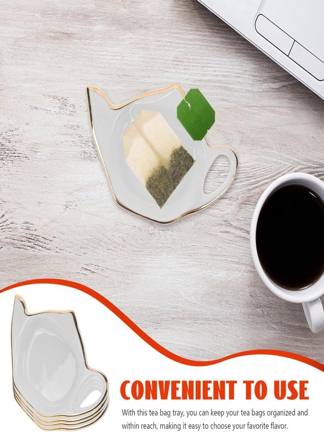 BESTOYARD Teapot Shaped Tea Bag Coasters Set of 4 Ceramic Tea Bag Plates with Saucer for Time Table Protection and Spill Prevention - Image 5