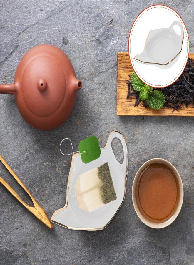 BESTOYARD Teapot Shaped Tea Bag Coasters Set of 4 Ceramic Tea Bag Plates with Saucer for Time Table Protection and Spill Prevention - Image 4