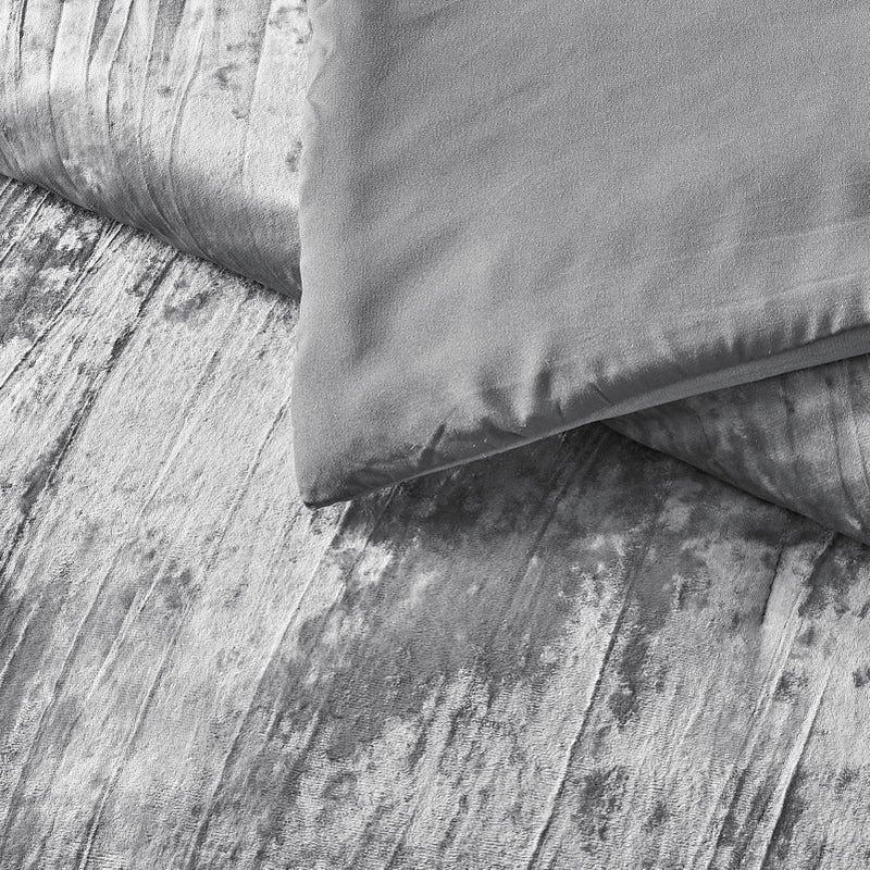Fredsure Crinkle Velvet Comforter Set, 3 Pieces Grey King, Crinkle Velvet Face and Brushed Microfiber Reverse - Image 4