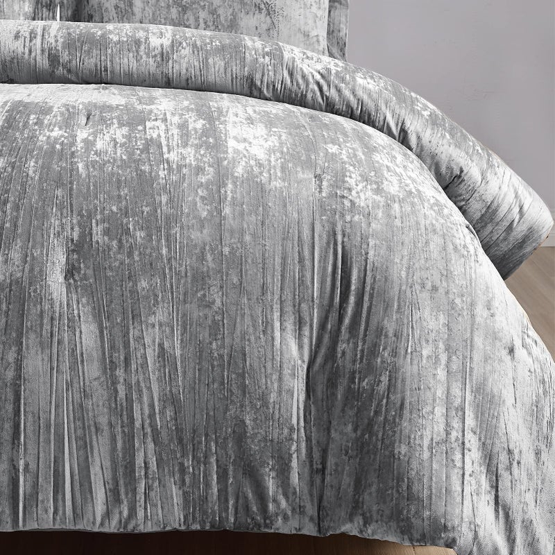 Fredsure Crinkle Velvet Comforter Set, 3 Pieces Grey King, Crinkle Velvet Face and Brushed Microfiber Reverse - Image 3
