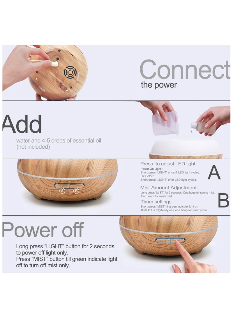 5 in 1 300ml Essential Oil Diffuser Ultrasonic Aromatherapy Fragrant Oil Vaporizer Humidifier with Air Purifier Timer and Auto Off Safety Switch 7 LED Light Colors for Home Office Yoga Spa  - Image 3