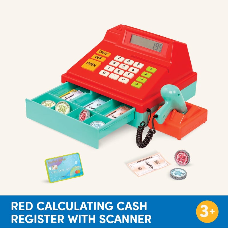 BATTAT Battat – Toy Cash Register For Kids, Toddlers – 49Pc Register With Toy Money, Credit Card, Scanner– Pretend Play Toy – 3 Years + – Red Calculating Cash Register With Scanner  - Image 5