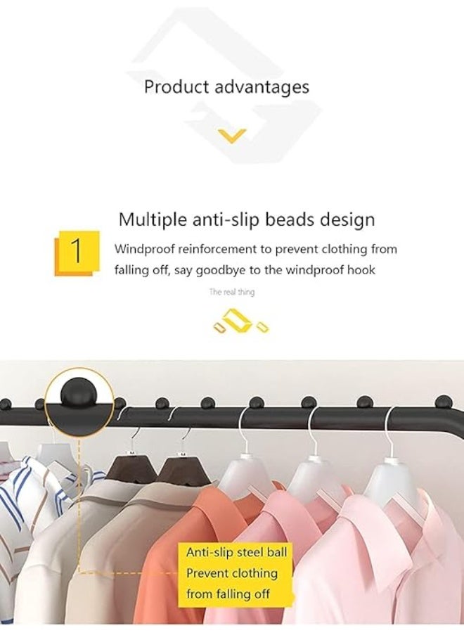 رف ملابس متحرك، رف معدني لتعليق الملابس، رف متين للملابس والأحذية للاستخدام الداخلي في غرفة النوم، مزود بقضيب علوي ورف تخزين سفلي، سهل التخزين، لون أسود - Image 5