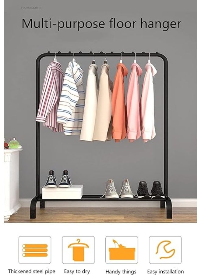 رف ملابس متحرك، رف معدني لتعليق الملابس، رف متين للملابس والأحذية للاستخدام الداخلي في غرفة النوم، مزود بقضيب علوي ورف تخزين سفلي، سهل التخزين، لون أسود - Image 3
