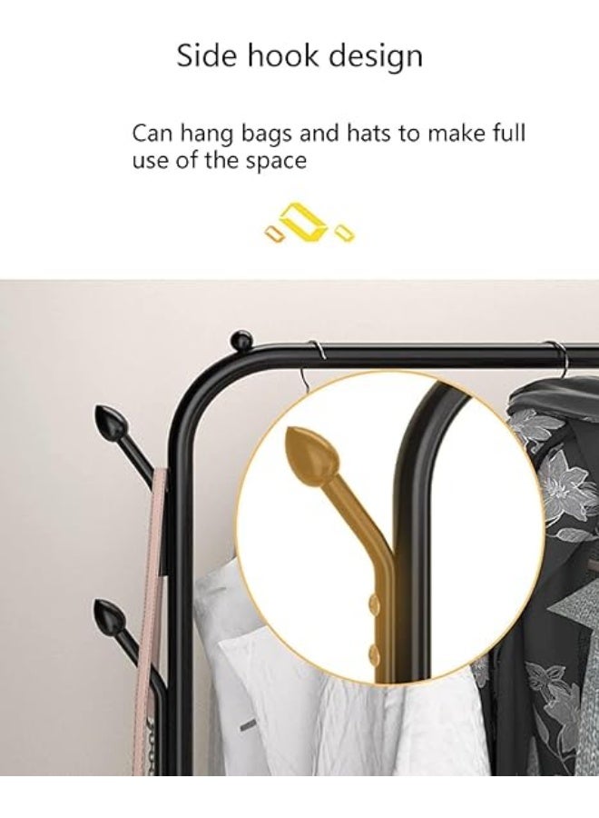 رف ملابس متحرك، رف معدني لتعليق الملابس، رف متين للملابس والأحذية للاستخدام الداخلي في غرفة النوم، مزود بقضيب علوي ورف تخزين سفلي، سهل التخزين، لون أسود - Image 4