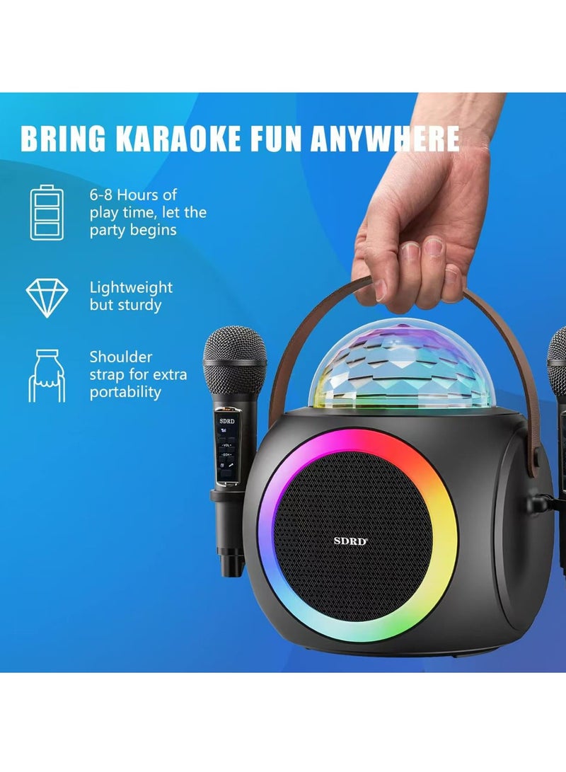 SDRD Karaoke Machine for Adults and Kids, Portable Bluetooth Speaker with 2 UHF Wireless Microphones PA System with Disco Ball - Image 2