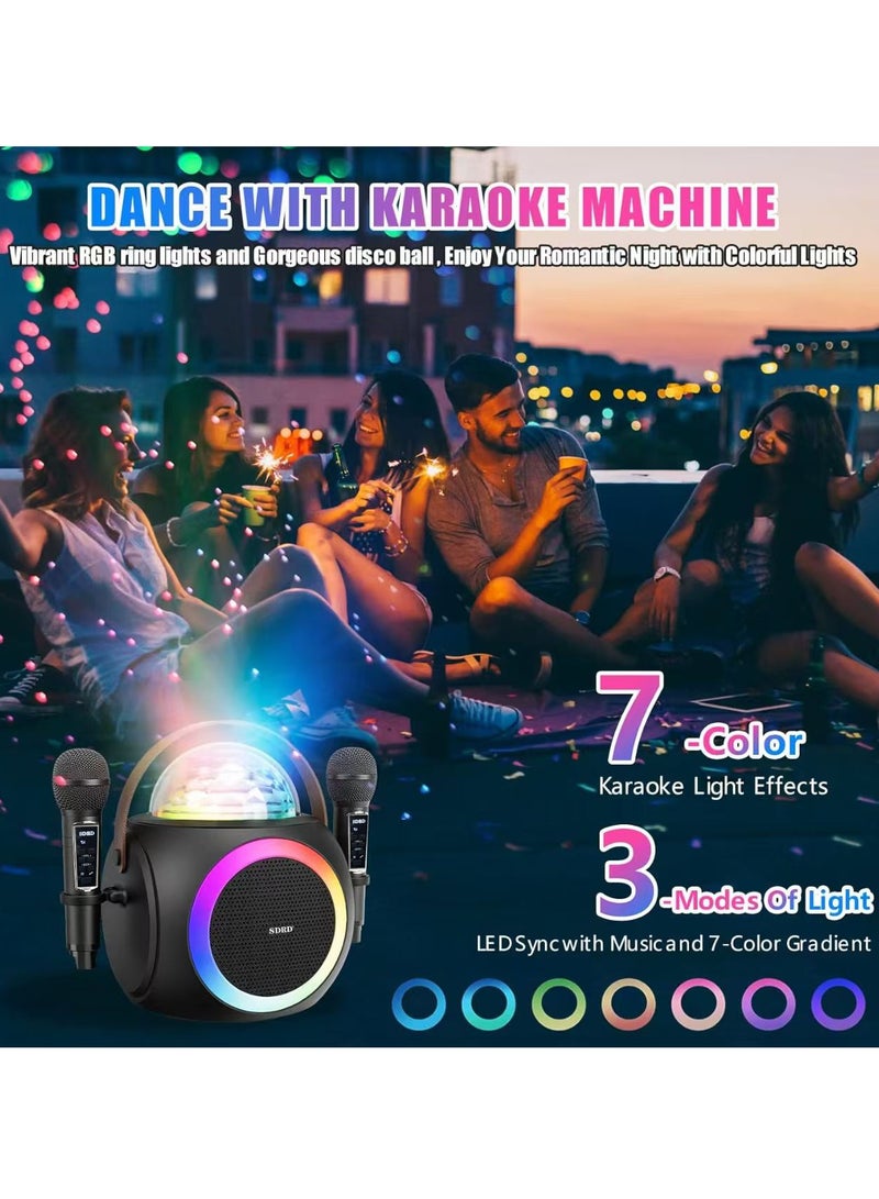 SDRD Karaoke Machine for Adults and Kids, Portable Bluetooth Speaker with 2 UHF Wireless Microphones PA System with Disco Ball - Image 4