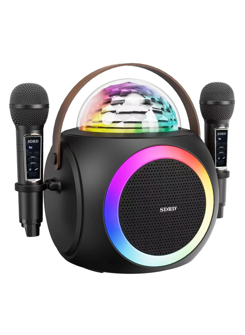 SDRD Karaoke Machine for Adults and Kids, Portable Bluetooth Speaker with 2 UHF Wireless Microphones PA System with Disco Ball - Image 1