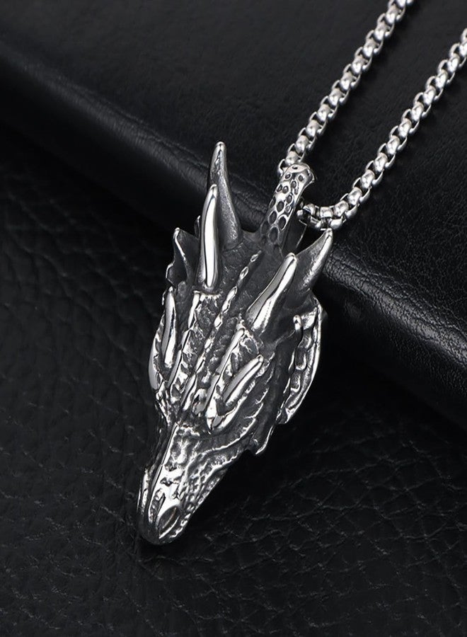 JWM Men's Pendant Necklace for Men Women with 23.6'' Stainless Steel Square Pearl Chain (077-Dragon Head Necklaces) - Image 5