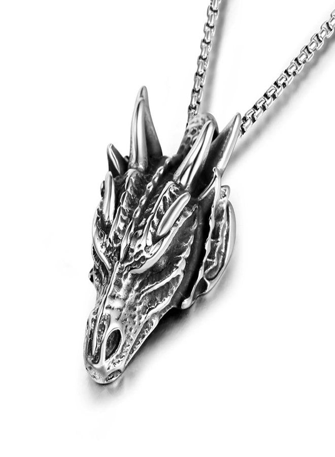 JWM Men's Pendant Necklace for Men Women with 23.6'' Stainless Steel Square Pearl Chain (077-Dragon Head Necklaces) - Image 1
