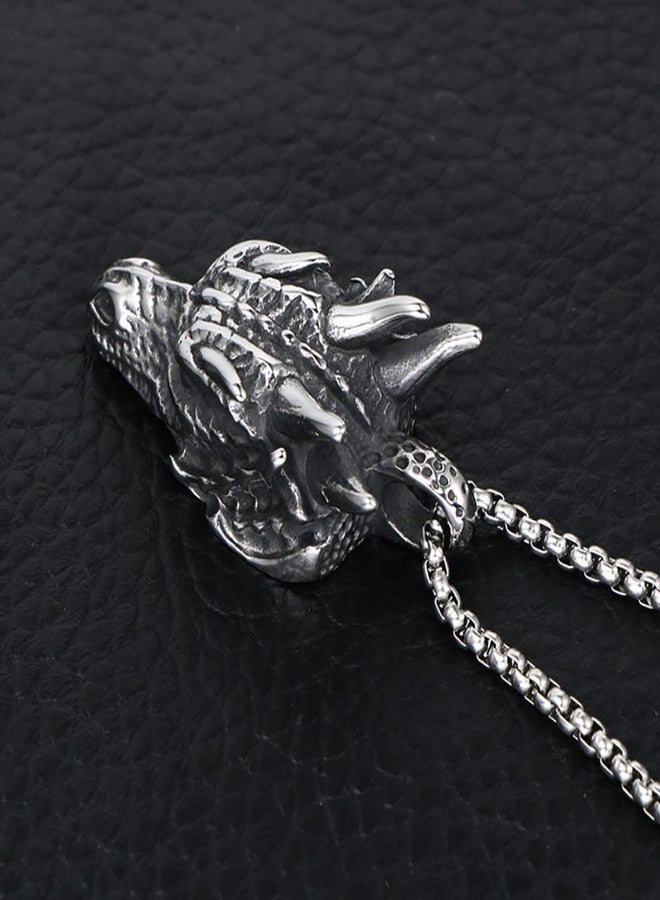 JWM Men's Pendant Necklace for Men Women with 23.6'' Stainless Steel Square Pearl Chain (077-Dragon Head Necklaces) - Image 3